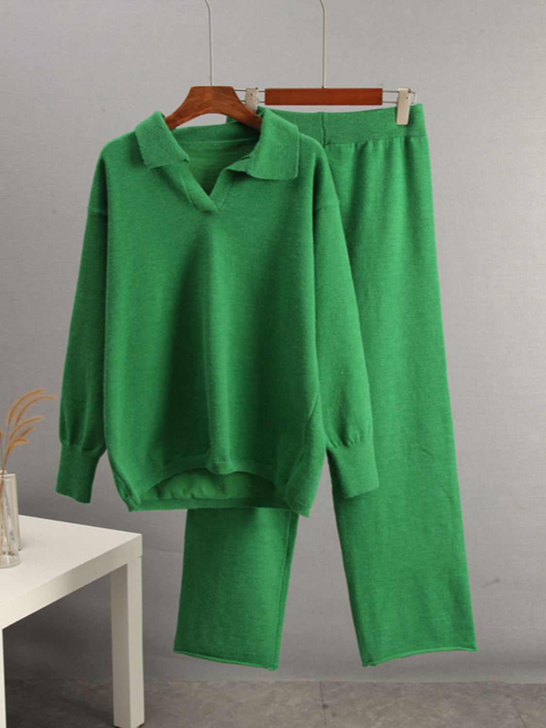 Johnny Collar Long Sleeve Top and Pants Sweater Set