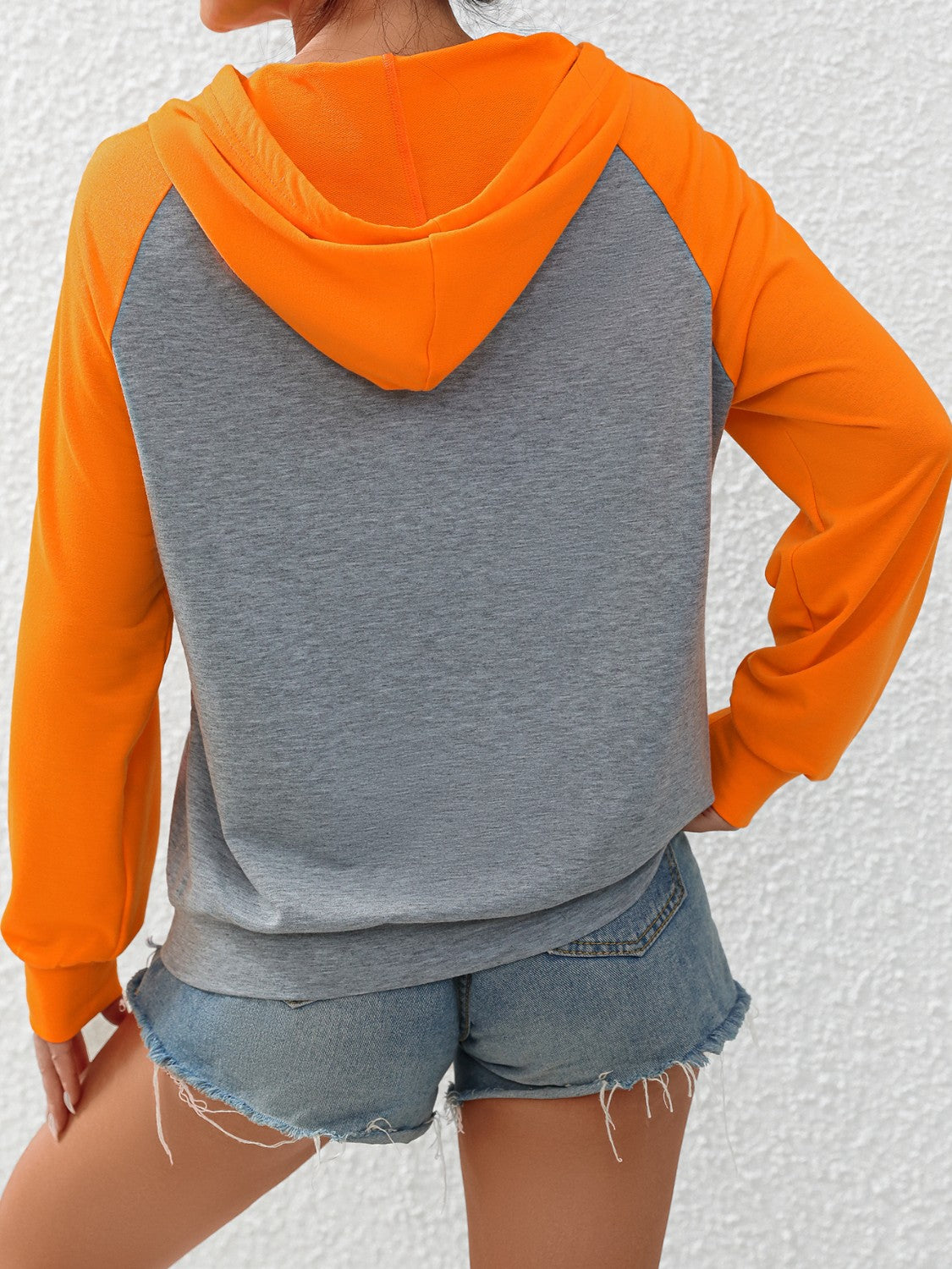 Contrast Raglan Sleeve Drawstring Hoodie no